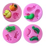 4 PCS Mini Vegetables Pumpkin Eggplant Peas String beans Asparagus for DIY Cake Fondant Baking Biscuit Tray 3D Hard Candies Desserts Drop Glue Decor Silicone Mold Tool