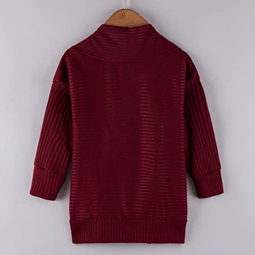 Toddler Kids Girls Knitted Sweater Long Sleeve Warm Cardigan Open Front Coats Fall Solid Color Long (Wine, 2-3 Years)4