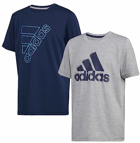 adidas Youth 2-Pack Performance Tee (as1, Alpha, s, Regular, Heather Grey/Navy)