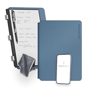 New Rocketbook Pro 2.0 Smart Notebook | Steel Blue | Scannable Office Notebook with 20 Sheet Page Pack – Lined and Dot Grid | Hardcover Vegan Leather Reusable Notebook with 1 Pilot Frixion Pen & 1 Microfiber Cloth | Letter Size: 8.5 in x 11 in