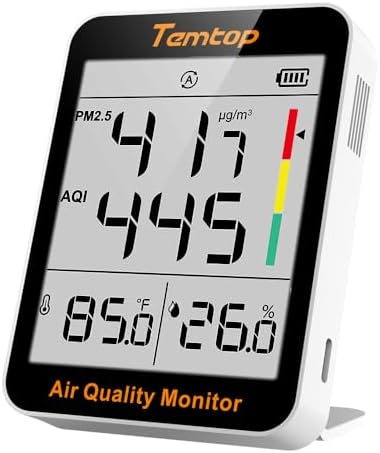 Temtop Air Quality Monitor Indoor Thermo-Hygrometer - PM2.5, AQI, Temperature, and Humidity Meter for Home, Office, or School, Air Quality Measurement, 60-Day Battery Life