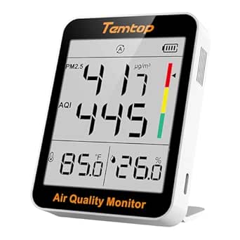 Temtop Air Quality Monitor Indoor Thermo-Hygrometer - PM2.5, AQI, Temperature, and Humidity Meter for Home, Office, or School