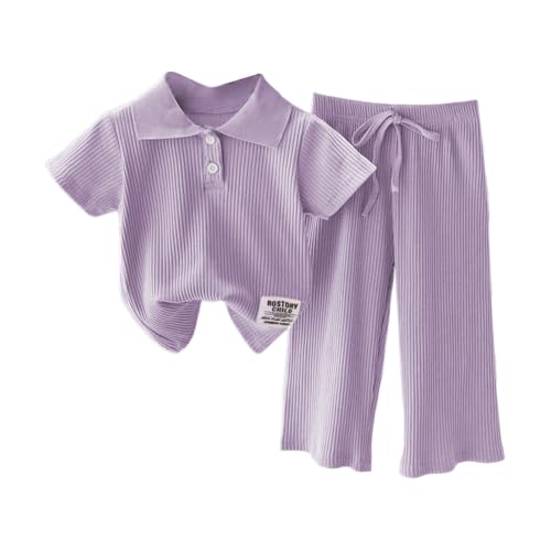 Kids Girls Knit 2 Piece Set Short Sleeve Button Down Shirt + Drawstring Pants Toddler Cotton 𝐋oungewear Ribbed Knit Set