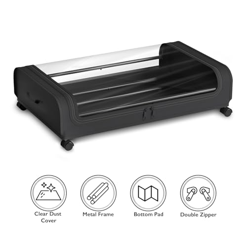Image of Nayasa Under Bed Storage Box | Storage Organizer | Ideal For Small Space Clothes Storage | Clothes, Shoes, Toys, Books With Clear Cover | Lockable Wheels | Set of 3 | Black