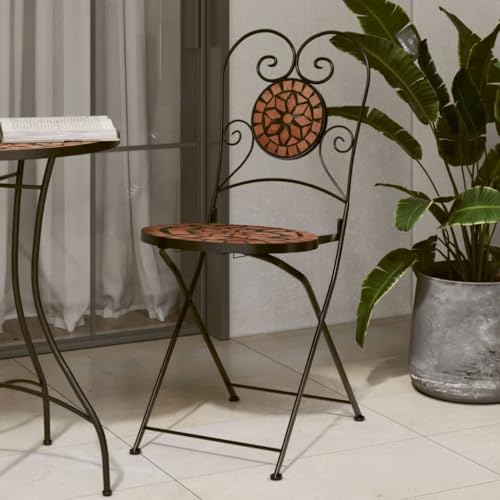 SKM Sillas de bistró Plegables 2 Unidades cerámica Terracota,Mobiliario,Muebles de jardín,Asientos de Exterior,Sillas de jardín,Naranja,4003403