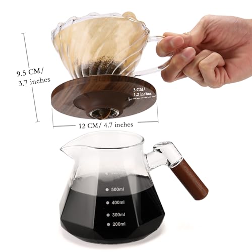 Image of Lalord Pour Over Coffee Dripper with 100 pcs of Size 02 Paper Filter, Borosilicate Glass & Walnut Collar, Drip Coffee Maker, 1-3 Cups, Clear (Coffee Dripper)