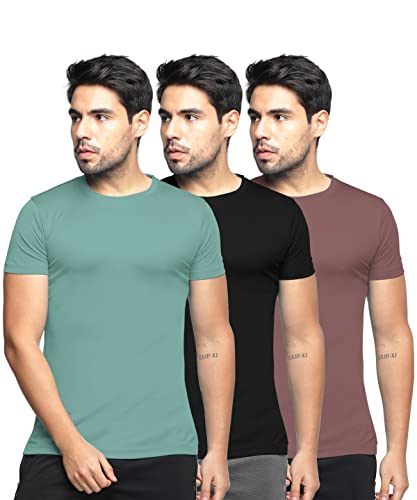 Image of BULLMER Solid Cotton Blended Half Sleeve Round Neck Tshirt for Men