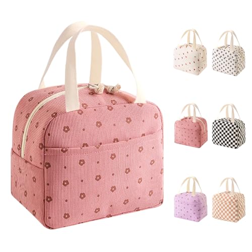 HouYa Tec Bolsa Termica Porta Alimentos 10L, Lunch Bag para Lonchera, Bolsa Comida Trabajo para Mujer, Pequeña Bolsas Nevera Portatil para Playa,para Trabajo, Viaje, Escuela, Picnic (flores rosas)