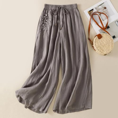 Pantalones de lino holgados para evitar el calor con cintura elástica suave 2