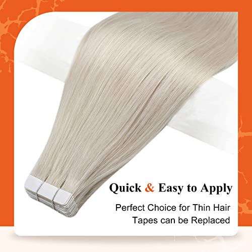 Image of Full Shine Tape in Hair Extensions 12Inch Seamless Tape in Extensions Color 1000 White Blonde Soft Remy Skin Weft Invisible Human Hair Extension for Women 20 Pcs 30 Gram Natural