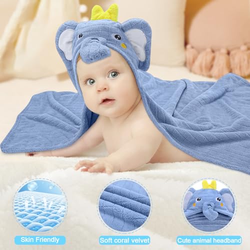 Image of VZZNN 2 Pack Hooded Baby Towels-26 X55 Ultra Soft Baby Bath Towels,Newborn Baby Essentials,Premium Absorbentand Hypoallergenic Towels for Toddler Baby Boy and Girl 0-6 Years(Elephant+Rabbit)