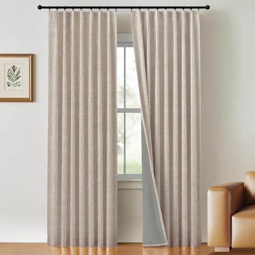 Gleantdeco 100% Verdunkelungsvorhänge 220 cm Länge Rosa 2-TLG. Landhausvorhänge Wohnzimmer Dunkelheitsthermik Strukturierter Flachsleinen-Stoff Inkl. Haken & Ringen