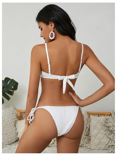 MakeMeChic Women's Bikini Set Textured Scallop Trim Shell Tie Back