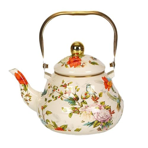 Théière en acier à motif floral avec revêtement émail multicouche durable