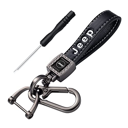 Leather Keychain Accessory Part Suit for jeep car Key fob Key Chains Wrangler Compass Cherokee Renegade Patriot Grand Commander Key chain Men and Women Lanyard Accessories Black key rings chains