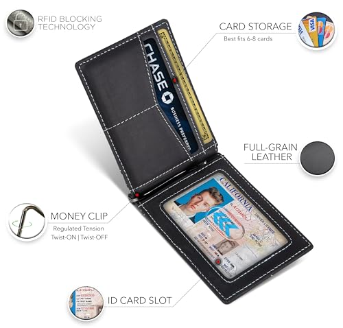 Image of SERMAN BRANDS RFID Blocking Wallet Slim Bifold - Genuine Leather Minimalist Front Pocket Wallets for Men with Money Clip Gift