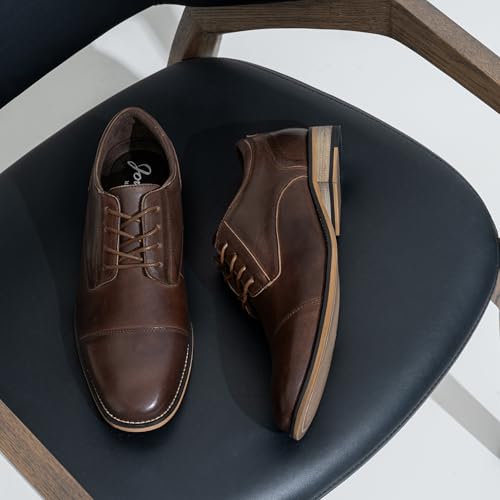 Image of Jousen Men's Dress Shoes Leather Oxford Formal Derby Shoes | Smooth Leather,Retro Plain Toe,All-Day Comfort,Office Work,Wedding Party,Business Meeting,Date Night
