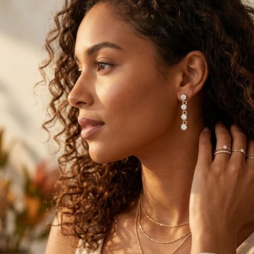 Mchic Dangle Earrings for Women 18K Gold Plated CZ Drop Earrings Dainty Sparkly Elegant Formal Earrings for Wedding Bridesmaid Prom, Classy Dangling Jewelry Gift by Mchic - Used condition - Image 4