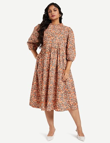 Image of Amazon Brand - Symbol Women's Rayon Fit and Flare One Piece Midi Length Dress (Available in Plus Sizes)