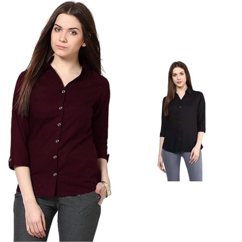 Image of Leriya Fashion Women's Corduroy Button Down Pocket Shirts Casual Long Sleeve Oversized Blouses Tops (Pack of 2)