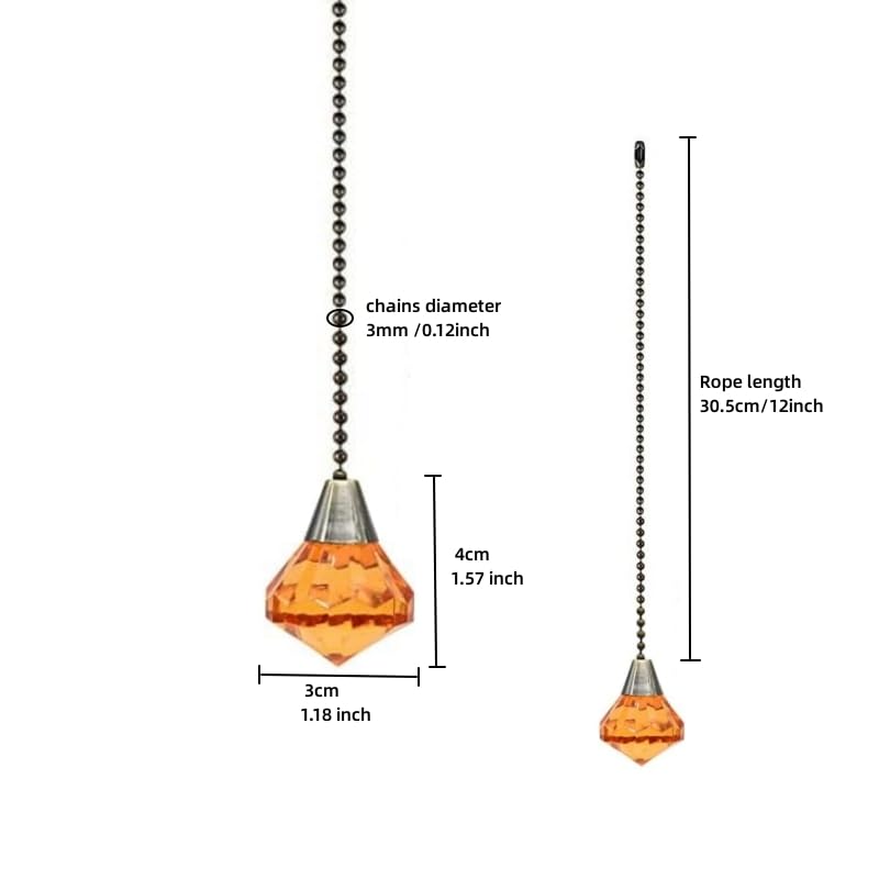 Image of 2Pcs Ceiling Fan Pull Chains Pendant Pull Chain Extension Ceiling Fan Chain Extender for Ceiling Light Lamp Fan Chain (Diamond)