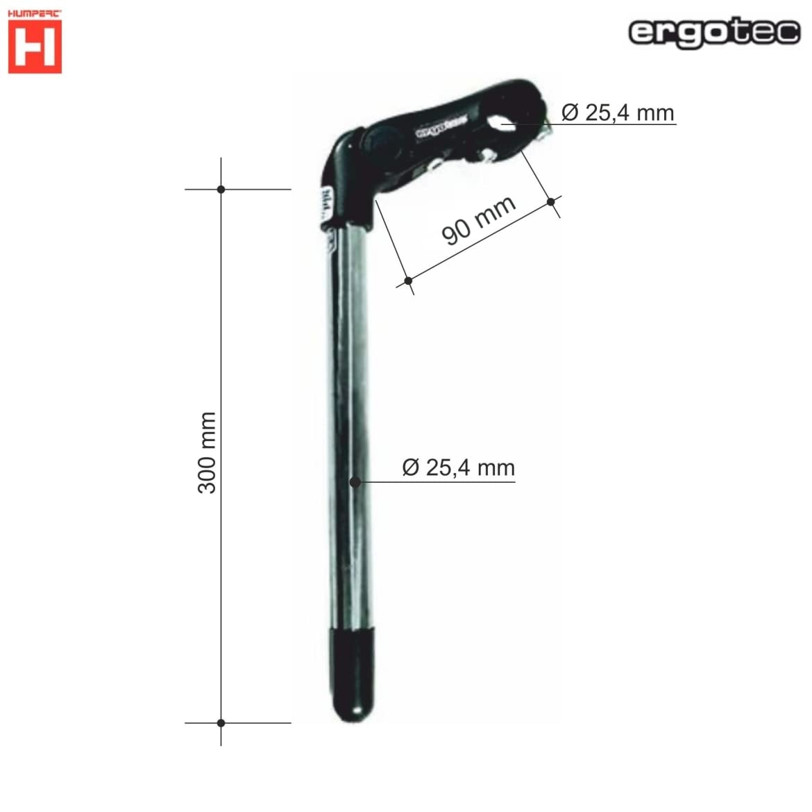 Ergotec Potence de guidon réglable en acier inoxydable 25,4-85/300 avec cloche de vélo