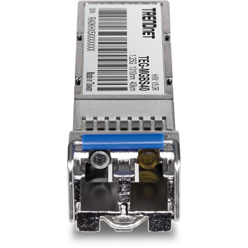 Image of TRENDnet SFP to RJ45 Mini-GBIC Single Mode LC Module, TEG-MGBS40, Up to 40 km, Single-Mode Fiber, LC Connector-Type, Connect with a Standard Mini-GBIC Slot, Duplex LC Connector, Lifetime Protection