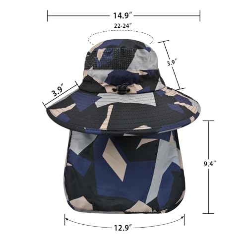 Image of Sun Hats for Men Women Fishing Hat UPF 50+ Breathable Wide Brim Bucket Hats Summer UV Protection Safari Hat with Neck Flap
