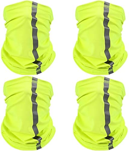 4 Pcs Neck Gaiter for Men Reflective Face Mask Cover, UV Sun Protection Neon Balaclava Hi Vis Bandana for Work
