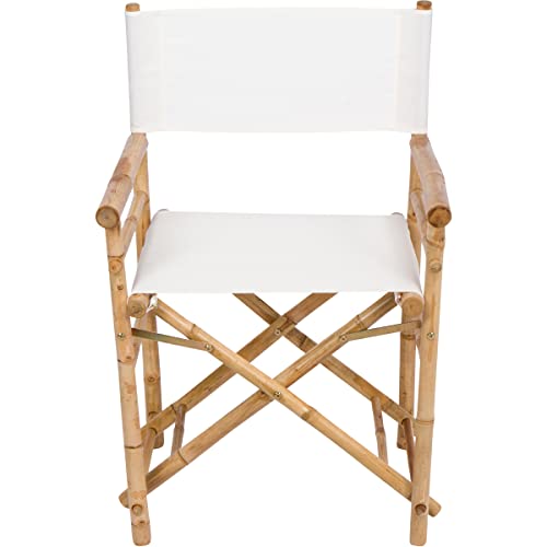 Zew Indoor Outdoor Set Of 2 Folding Bamboo Director Chair, 23" L X 18" W X 35" H, Ivory #TOP3