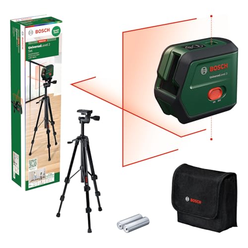 Laser lignes UniversalLevel 2 de Bosch avec trépied (croix laser avec point d'aplomb intégré pour un alignement précis et transfert d'application facile)