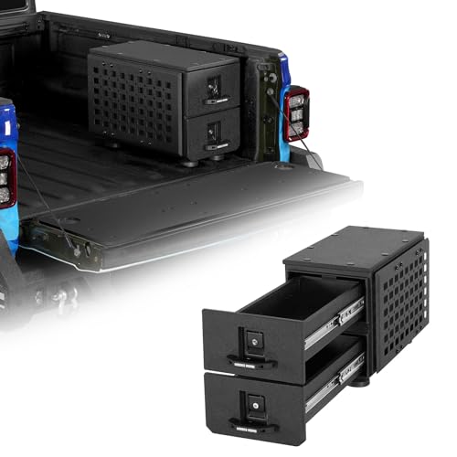 Hooke Road Truck Bed Tool Box with MOLLE Panel for Jeep Gladiator JT, Toyota Tacoma, Chevy Colorado & GMC Canyon 5'2" Bed, Wheel Well Storage Drawer Toolbox with Lock Keys