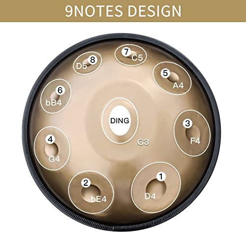 Set de Tambor Handpan Steel 9 Notas G Menor 18 pulgadas Dorado miniatura 2