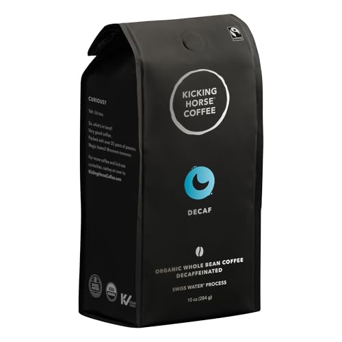 Image of Kicking Horse Coffee, Decaf, Swiss Water Process, Dark Roast, Whole Bean - Certified Organic, Fairtrade, Kosher Coffee, 10 Ounce (Pack of 6) - Packaging May Vary