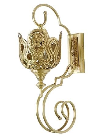 Image of Gold Antique Hand Carved Unique Brass Single-Light Wall Lamp for Living Rooms Home Decoration