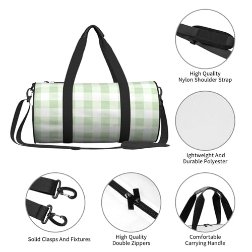 Large Duffle Bag for Travel - Pistachio Green Checkboard A Gym Bag for Women Men, Foldable Travel Bags for Women Men with Zippered Multiple Pockets3