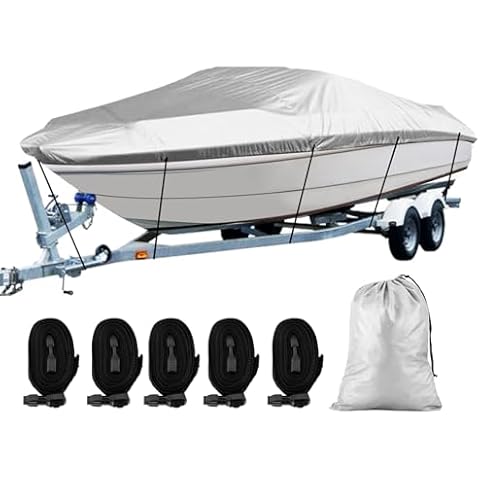 SPORTYOUTH Boat Cover 17-19ft, Trailerable Boats Covers Waterproof UV Protection 210D Oxford Fabric Fit V-Hull Tri-Hull Fish & Ski Boat Pro-Style Runabouts Bass Boats, 17'-19' Long 102" Wide Cover