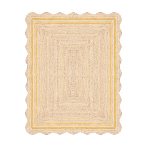 WEAVER'S LOOM Scalloped Jute Rug, Small Farmhouse Entry Rug, Handwoven Natural Jute Doormat for Rustic Spaces, Yellow [2'6"x4' Feet ]