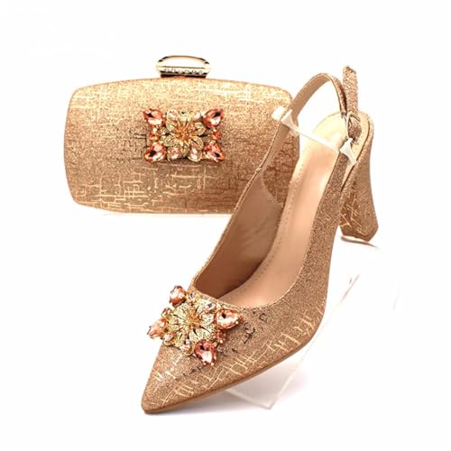 Fjnbbiot Champagne African Lady Sandals Summer High Heels Women Shoes And Bag Set Pumps Shoes For African Wedding Party2