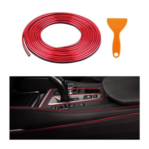 Augeny Car Interior Trim Strips, 33Ft Bendable Flexible Automobile Molding Line Strip Garnish, Door Edge Trim with Installing Tool, Universal Car Accessories (Red)