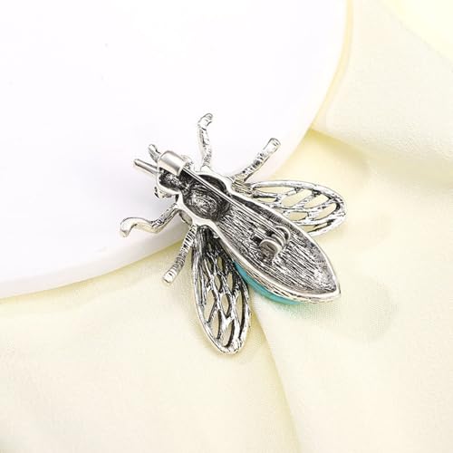 Image of Turquoise Bee Brooch Pin for Women Men Silver Plated Fashion Rhinesonte Blue Birthstone Bumblebee Honeybee Animal Insect Brooches Lapel Pins Boho Dress Accessories Birthday Holiday Jewelry Gift