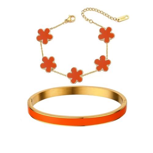 Gold Bracelets for Women Stackable Gold Bracelet 18K Gold Plated Enamel Bangle Floral Bracelet Set Trendy Gifts for Women