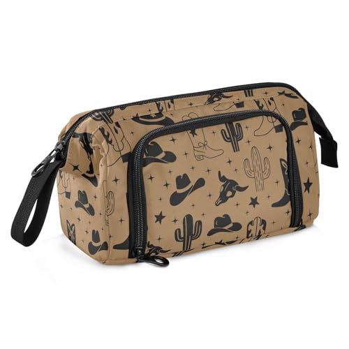 Image of Western Cowboy Brown Pencil Case Pouch Big Capacity Pencil Bag Box Organizer Pen Case with Handle Stationery Organizer for Girls Boys Women School College Office