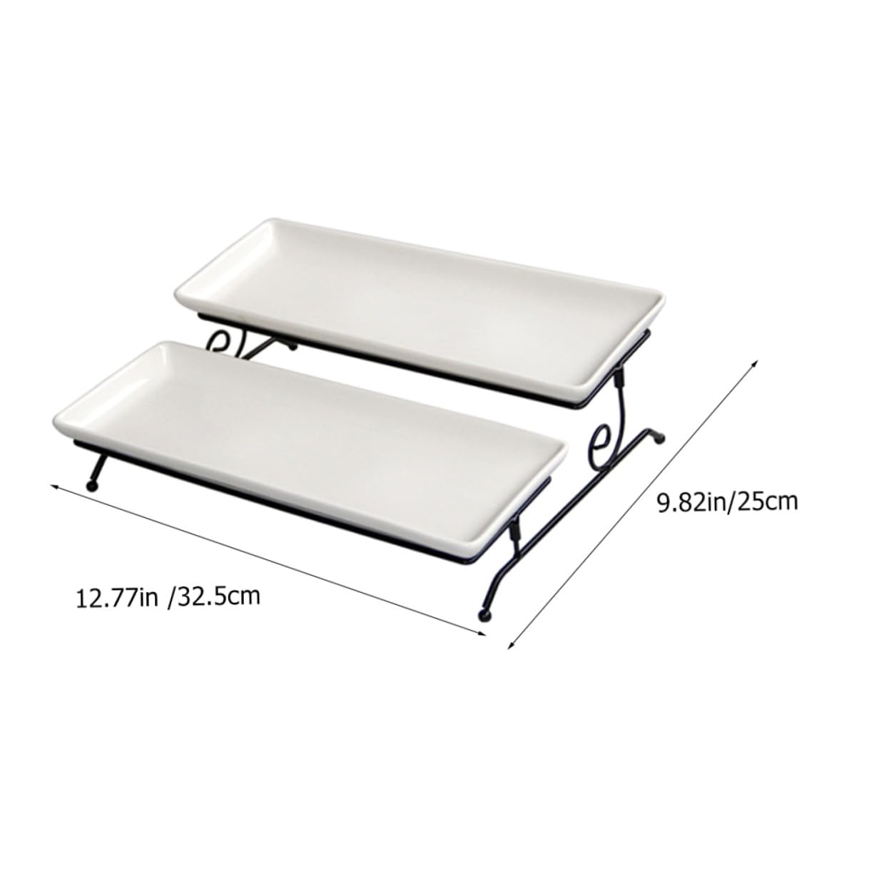 Zerodeko Doppio Alzata per Torta in Ceramica e Ferro, Bianco | Vassoio Rimovibile per Snack e Biscotti, Leggero e Portatile, per Picnic Outdoor e Regalo Housewarming