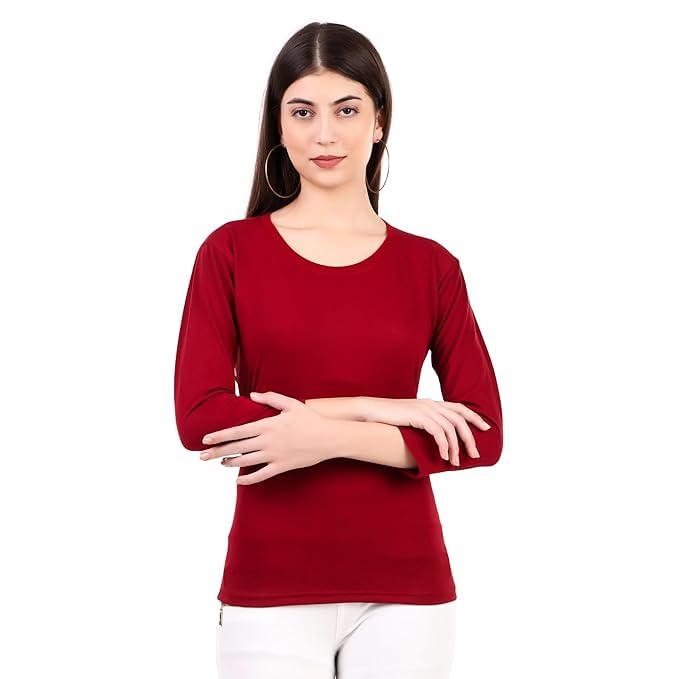 Sundish Regular Fit Cotton Round Neck 3/4th Sleeve T-Shirt for Women & Girls |Tee Tops (Black)-picture-51