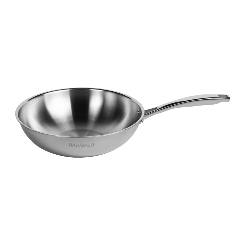 Baumalu, TRIPLINOX Patelnia Wok 30 cm, stal nierdzewna 18/10, 3 warstwy, kompatybilna z indukcją, gazem i elektrycznością, ergonomiczny uchwyt, odporny na zarysowania, optymalne rozprowadzanie ciepła