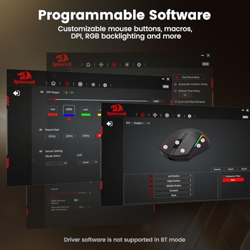 Image of Redragon M816-STD Wireless Gaming Mouse, 24K DPI 1K Hz Tri-Mode 61G Ultra-Light Mouse Gaming, RGB, 6 Full Programmable Buttons Mice, Software Support, 200Hrs Long Battery Life for PC, Mac