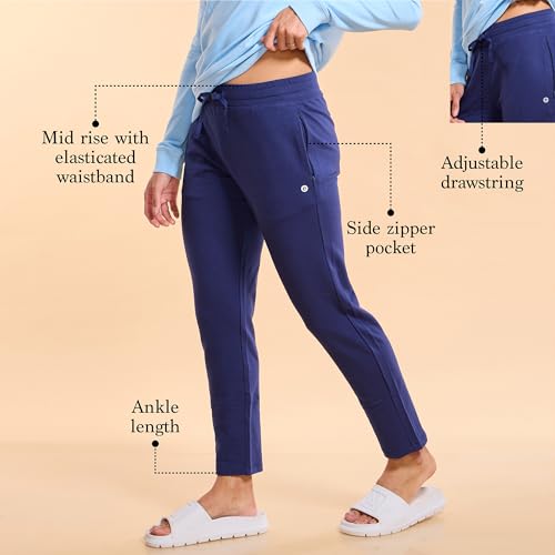 Image of Enamor Mid Rise Ankle Length Drawstring Relax Pants for Women - Slim Fit, Stretch French Terry - E060