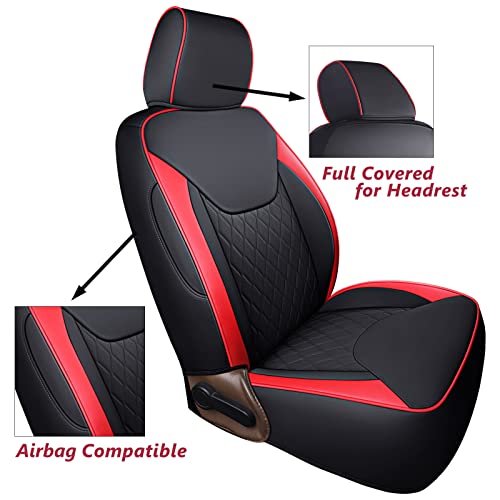 Image of Coverado Seat Covers for Jeep Wrangler JK JL, Leather Red Seat Covers for Truck Automotive Seat Covers Custom Fit for 2007-2024 Jeep Wrangler 2-Door /4-Door（Front）