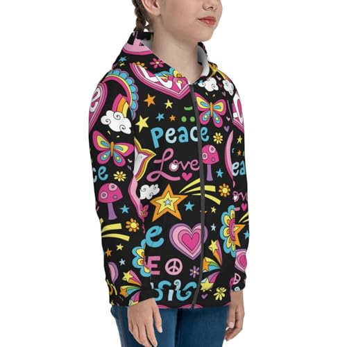 Peace Love and Dove Flower Power Kid Hoodies Boys Zip Up Sweatshirts Girls Pullover with Pocket4